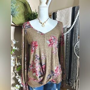 Maurice’s Super Soft Floral Puff Shoulder Long Sleeve Front Twist Blouse